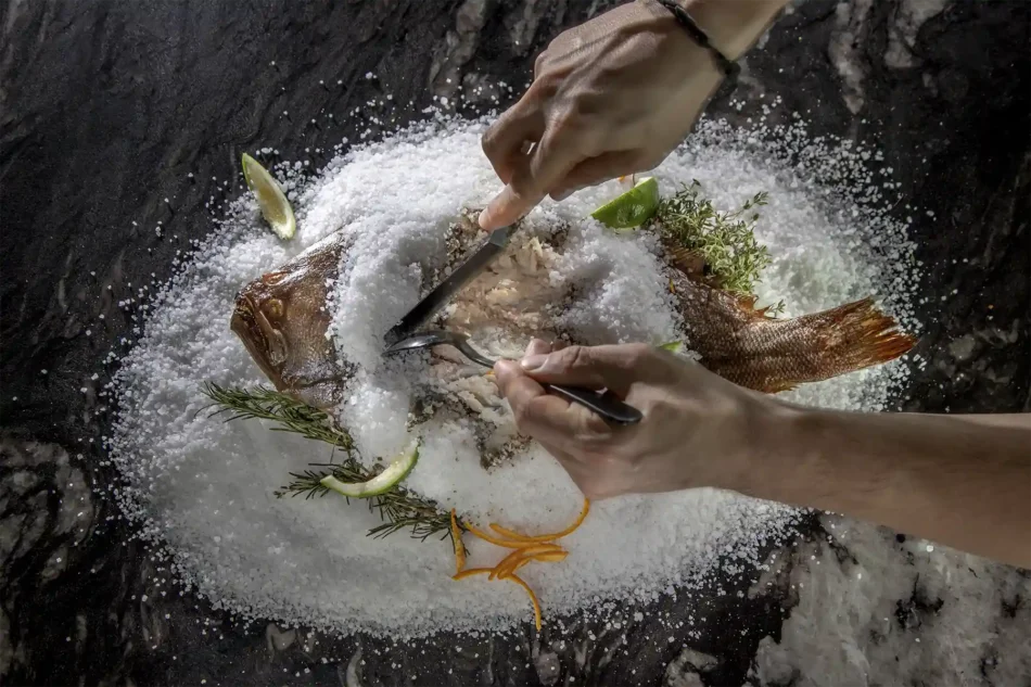 Sole in salt with citrus fruits